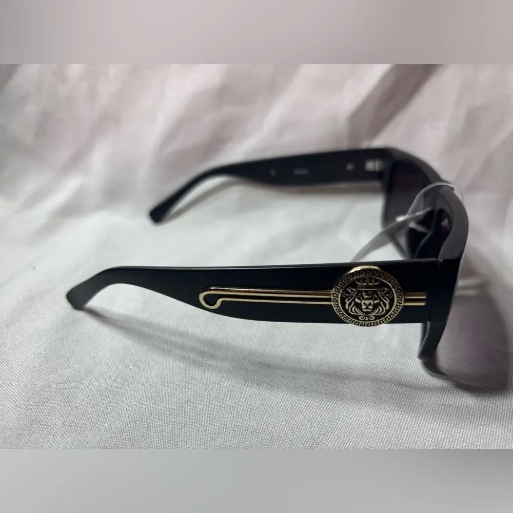 New Classic Hip Hop Rapper Gangster SUN GLASSES Black Frame Gold Medallion Dark